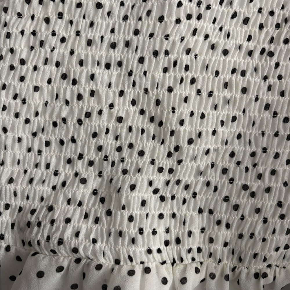 Black Polka Dots on a White Cream V-Neck Midi Dress - Picture 6 of 11